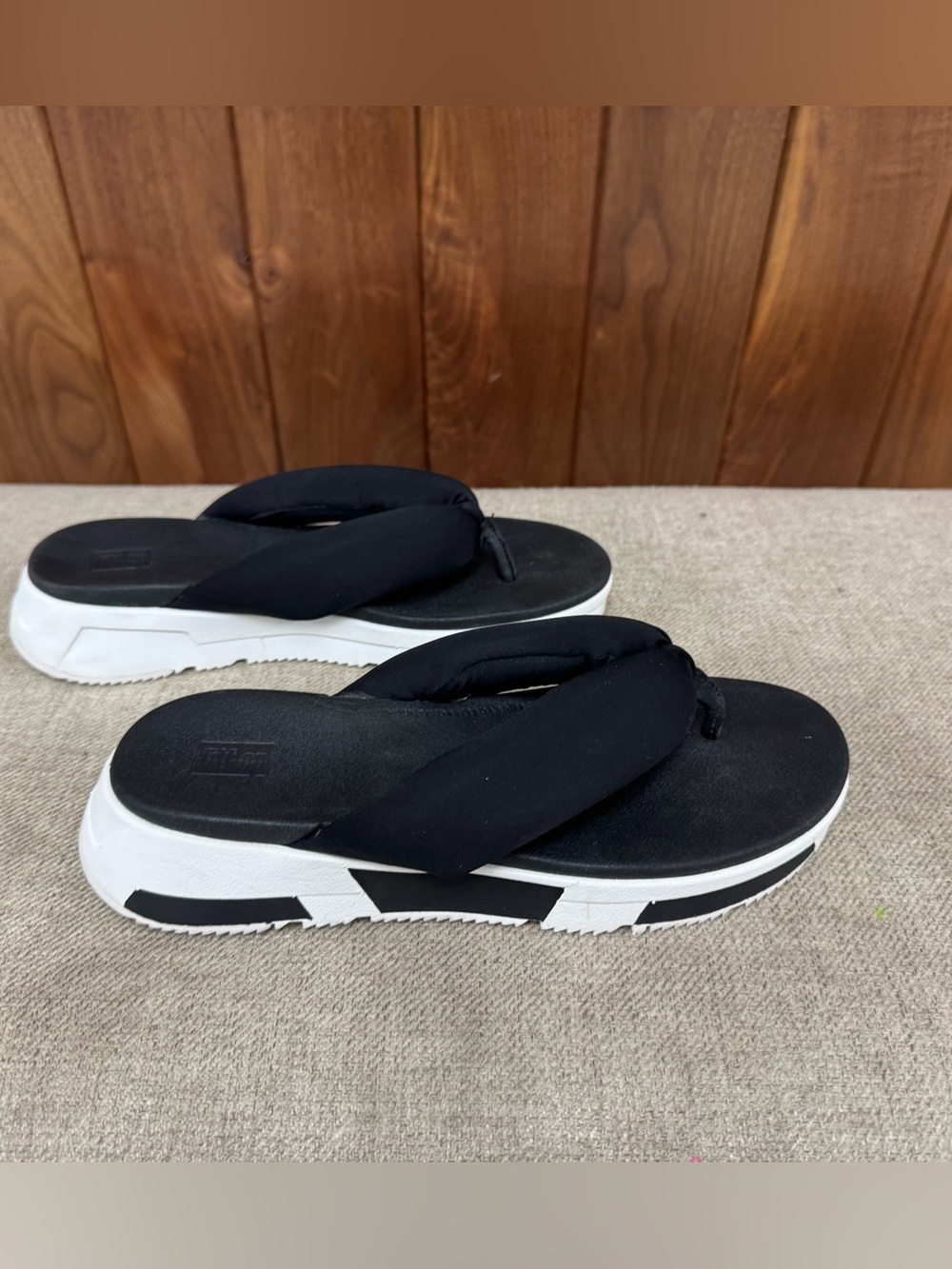 Black Platform FitFlop Sandals with White Sole - Women's Casual